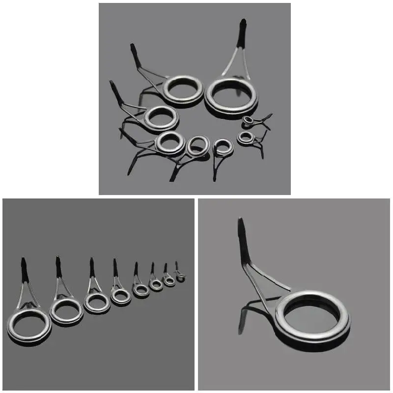 8 Pcs Ceramic Fishing Rod Guide Tip Strong Line Repair Set Kit DIY Rings High Carbon Steel Frame