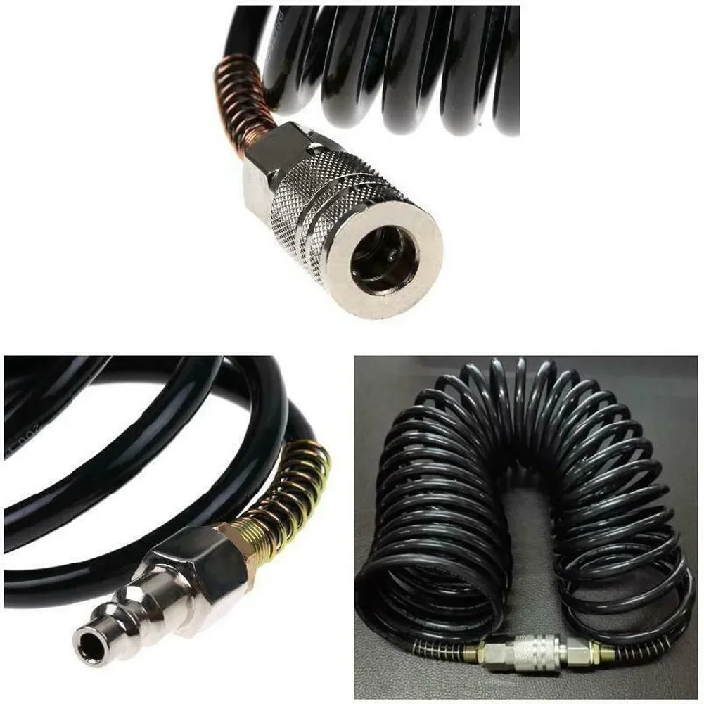 Heavy Duty 25FT Air Compressor Hose Quick Coupler, PE Pneumatic Adapter Inflating Coil, Weather and Abrasion Resistant