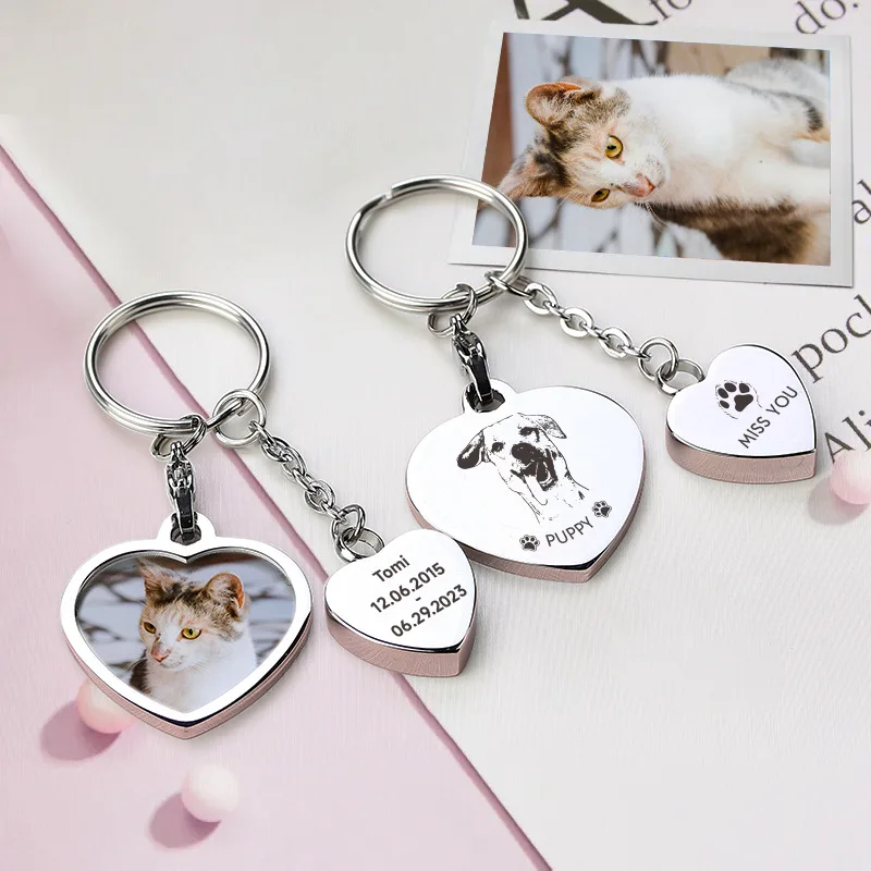 

Customize Stainless steel keychain Personalized laser engraved English heart-shaped pet Fashion gift keychainskeychain