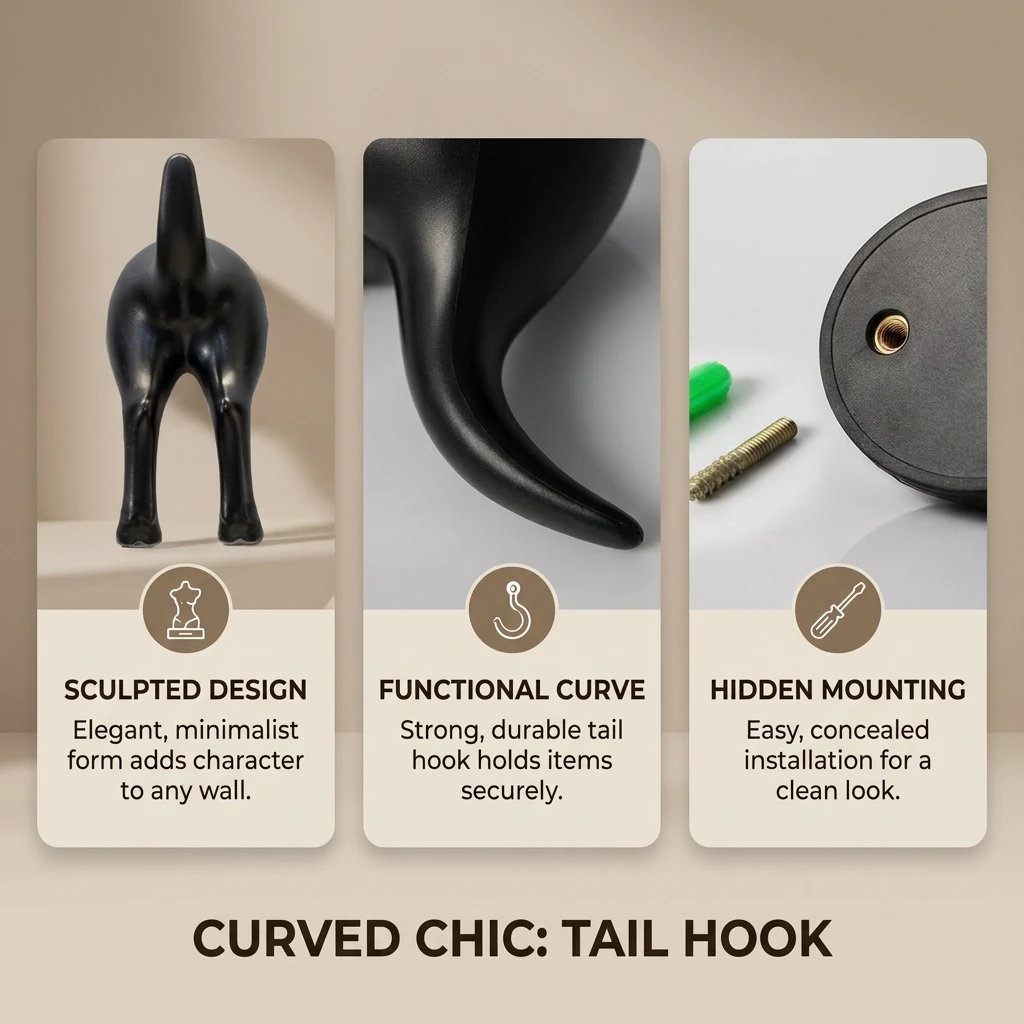 Wall Mounted Hooks Dog Tail Coat Holder Self Adhesive Dog Butt Hook for Hanging Towels Bathroom Kitchen Interior Home Room