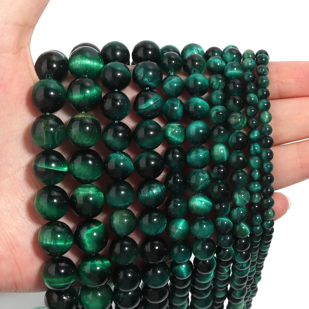 1 Strand Natural Green Tiger Eye Beads 4/6/8/10/12mm Round Loose Stone Bead for Jewelry Making DIY Bracelet Necklace Wholesale