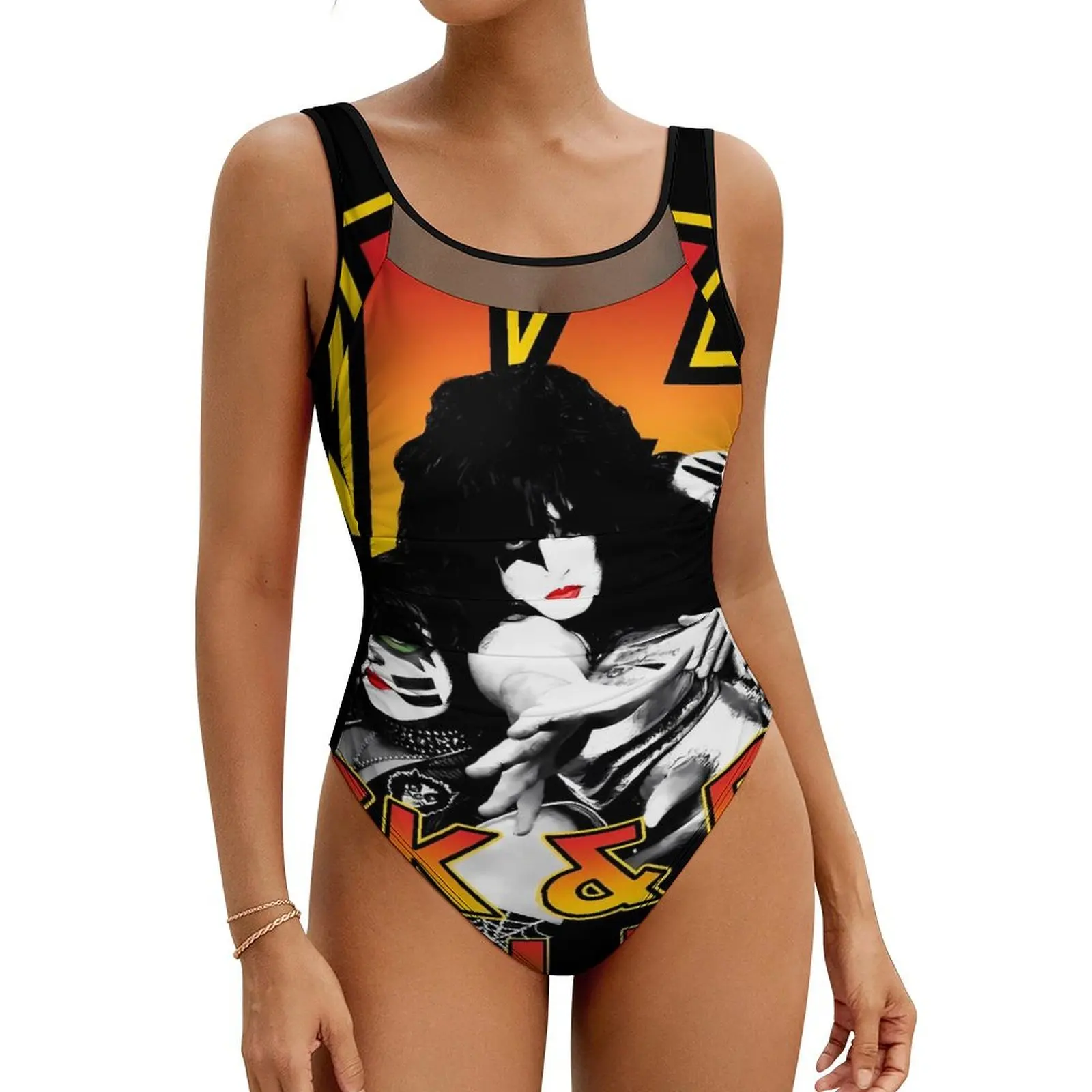 

Kiss Band Swimsuit Rock Music Band Push Up Swimwear One Piece Sport Bathing Suit Swimsuits Sexy Design Beach Wear Plus Size XXL