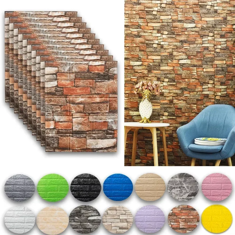 

Self-adhesive Decorative Wallpaper Panels Foam 3D Thickened Wallpaper for Living Room Bedroom Dorm Moisture-proof Wallpaper