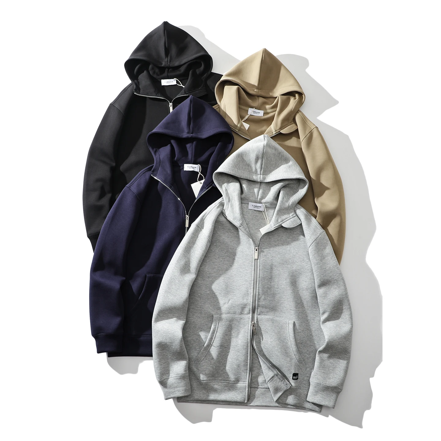 

Loose Fit Men's Zipper Hoodie 320g Cotton Blend Casual Sle Color Open Cardigan Jaet Breathable Long Sve Sweatirt