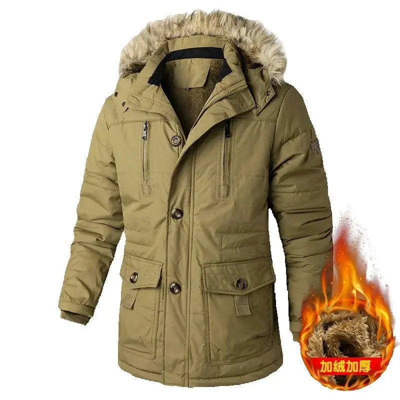Men's Hooded Cotton-Padded Jacket Warm Fleece Thick Winter Coat Large Size Padded Clothes for 2025