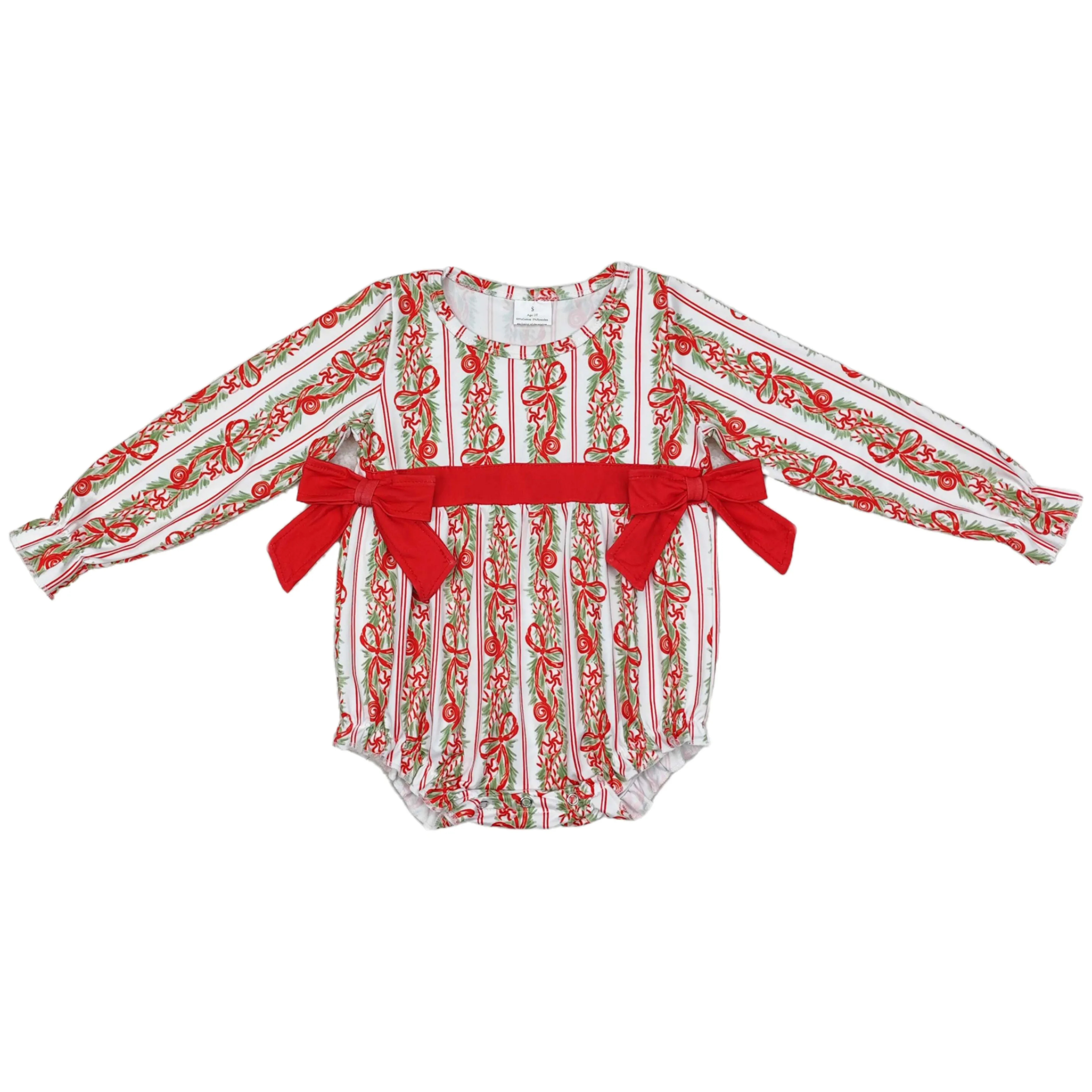 

Wholesale Baby Girl Christmas One-piece Newborn Coverall Bodysuit Long Sleeves Colorful Bows Jumpsuit Toddler Kids Bubble Romper