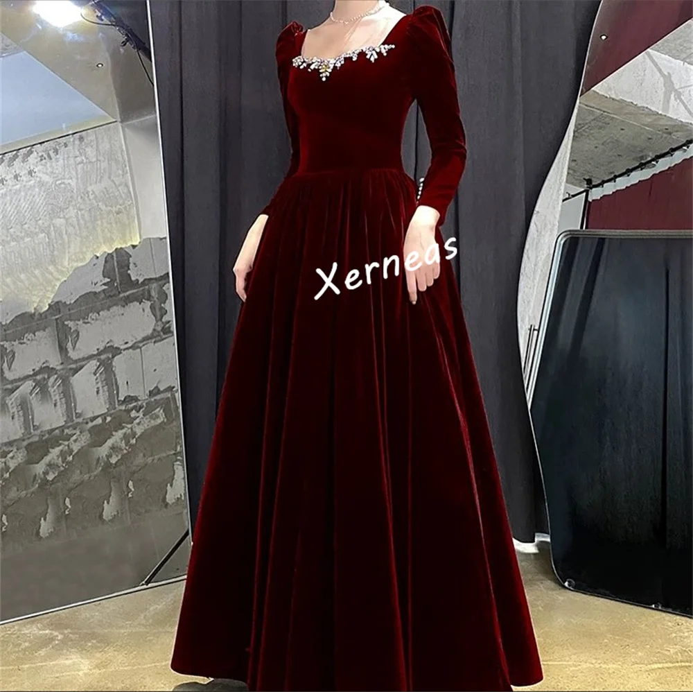 Customized Formal Evening Dress Rhinestone Square Neck A-line Long Dresses Bespoke Occasion Prom Elegant Party Wedding