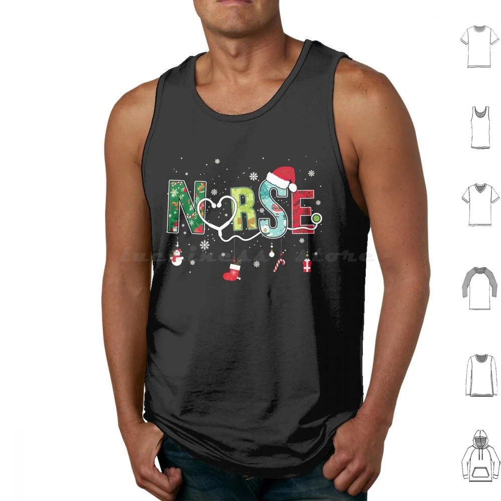 

Nurse Merry Christmas Tank Tops Print Cotton Nurse Merry Christmas Nurse Santa