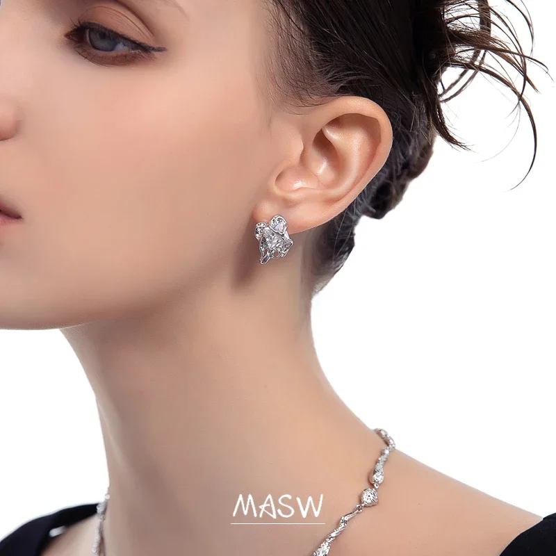 

MASW Original Design Cool Style Hot Selling High Quality Copper Silver Color Transparent Black Earrings For Women Wedding Gifts