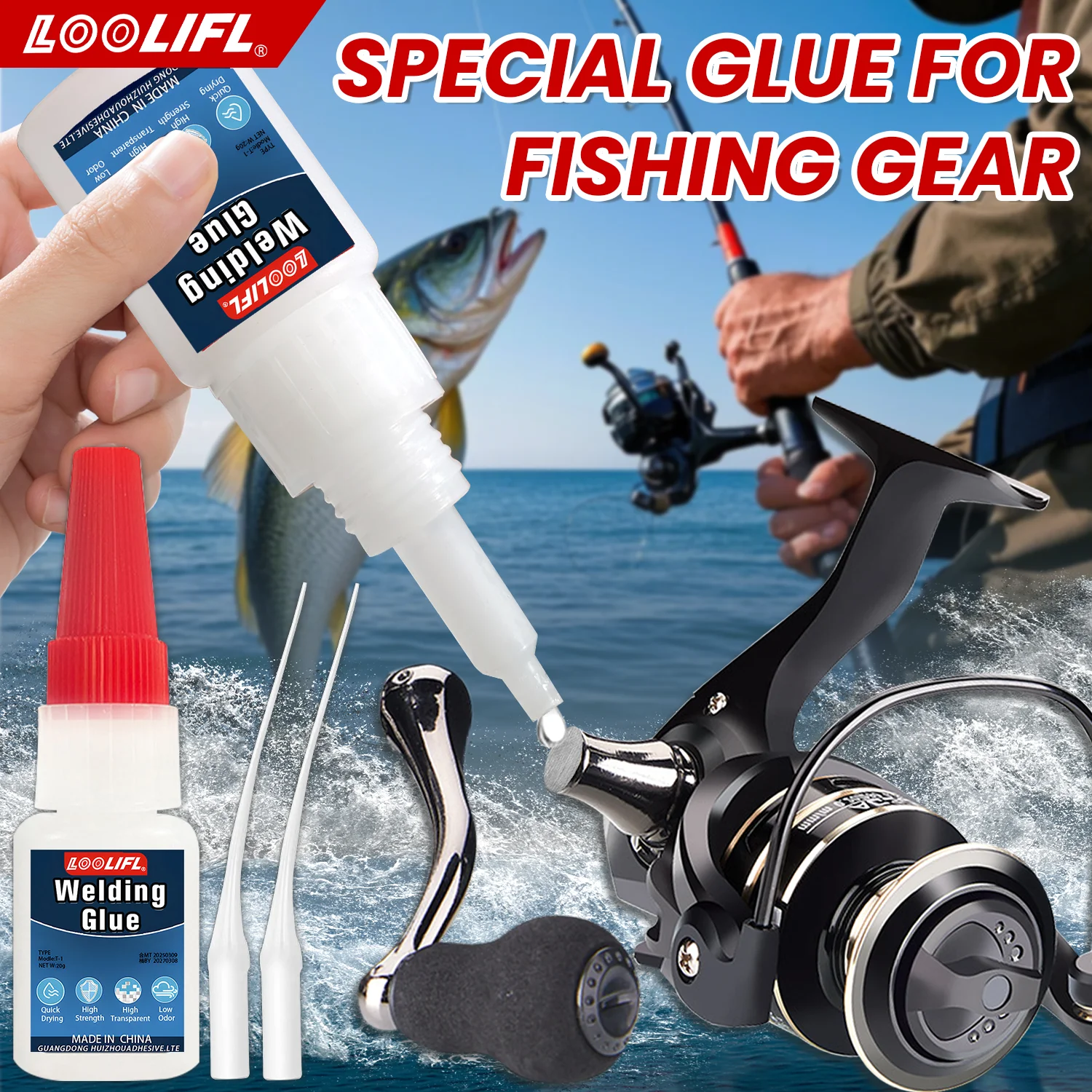 

Сильный клей для ремонта наконечников удочек, используемый для замены удочек, заостренных отверстий и намотки лесок, быстросохнущих.