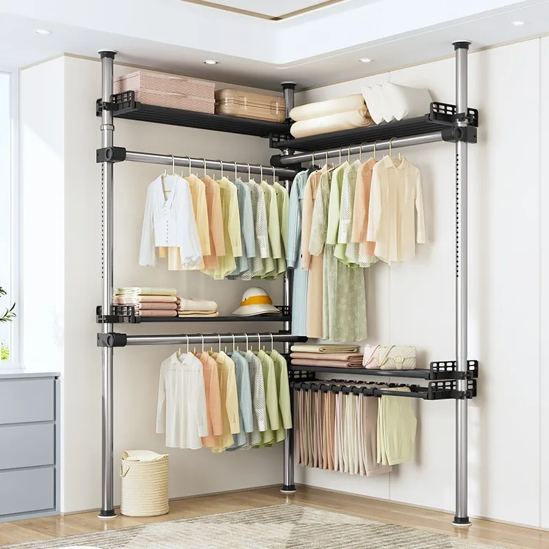 Ceiling standing clothes drying rack, no punching required, telescopic and simple installation storage rack, household floor han