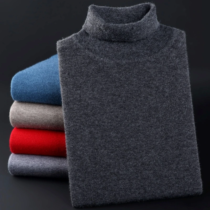 Men's Pullover Fashion Urban Youth Men's Clothing Knitwear Sweater Business Casual Long Sleeve High Lapel Autumn and Winter