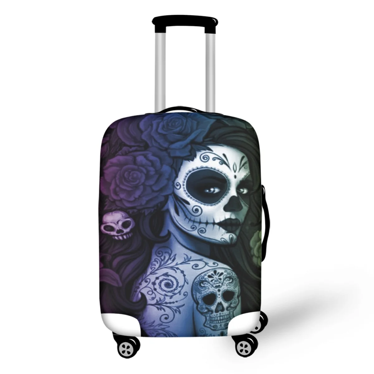 Luggage Travel Suitcase Gothic Skull Botanical Floral Girl Print Waterproof Wheeled Luggage Cover for 18-32 Inches for Women