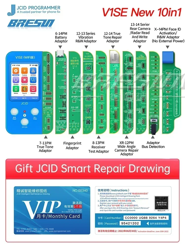 JCID V1S PRO V1SE Programmer with BGA110 BGA70 for IPhone 6-14 ProMax Nand Flash Read Write Format Screen True Tone Repair tools