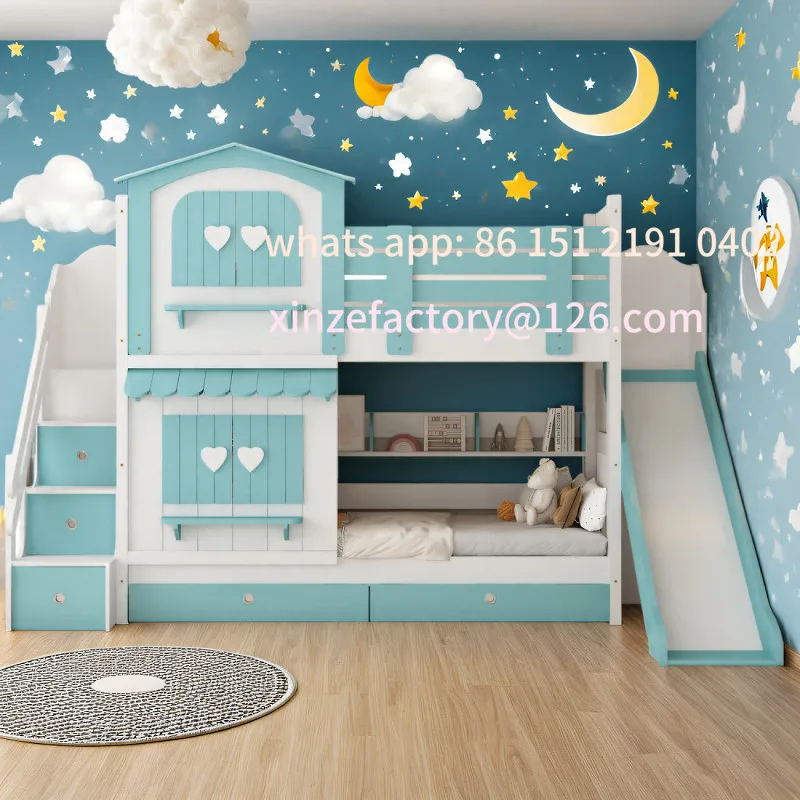 تخصيص فتاة سرير بطابقين طبقتين الوردي الأميرة الرياح القلعة سرير الشريحة سرير بطابقين متعدد الوظائف