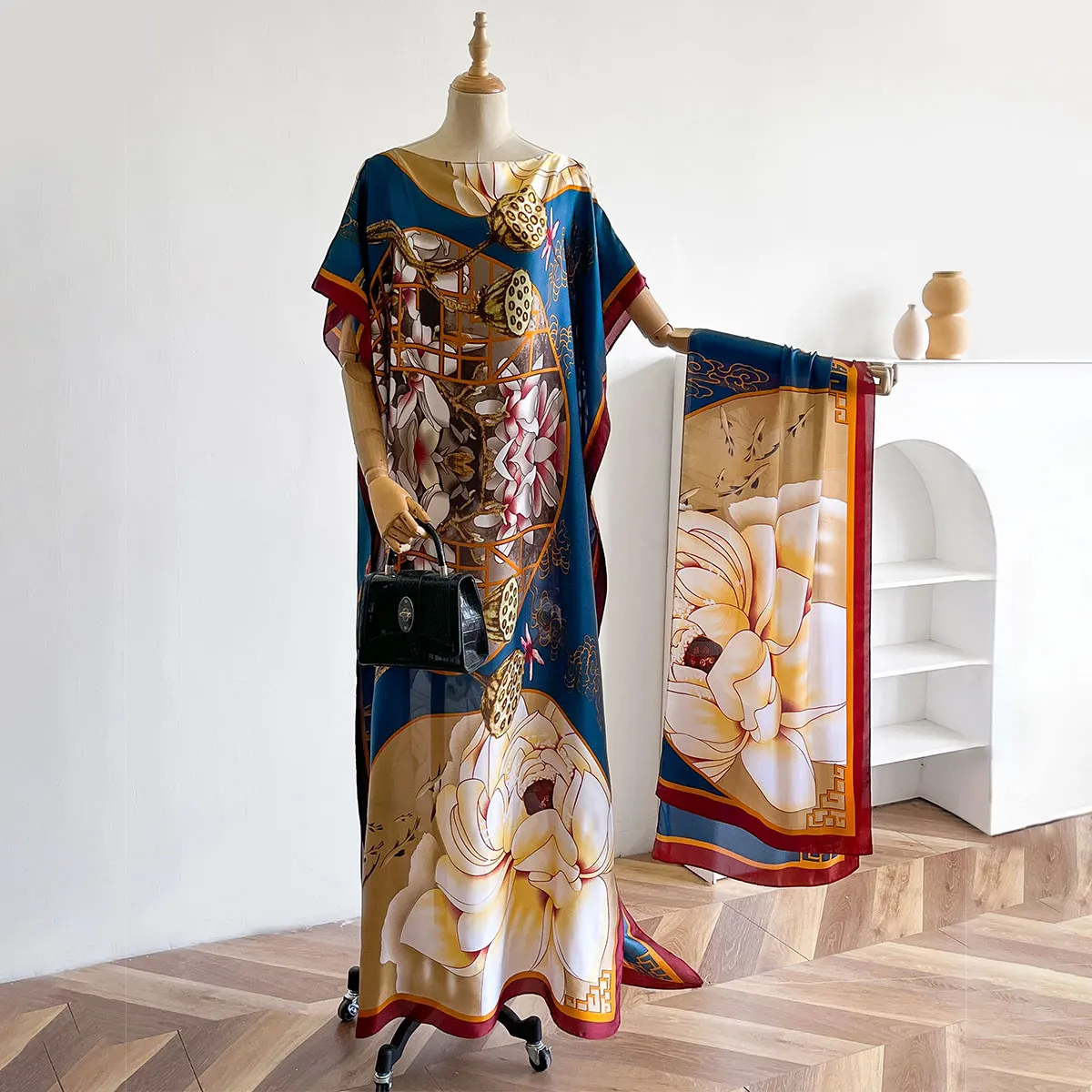 Women's Long Shawl Dubai Fashion MUMU Design Silk Soft Summer Beach Party Dress Accessory Loose Fit African Abaya MOOMOO view 6