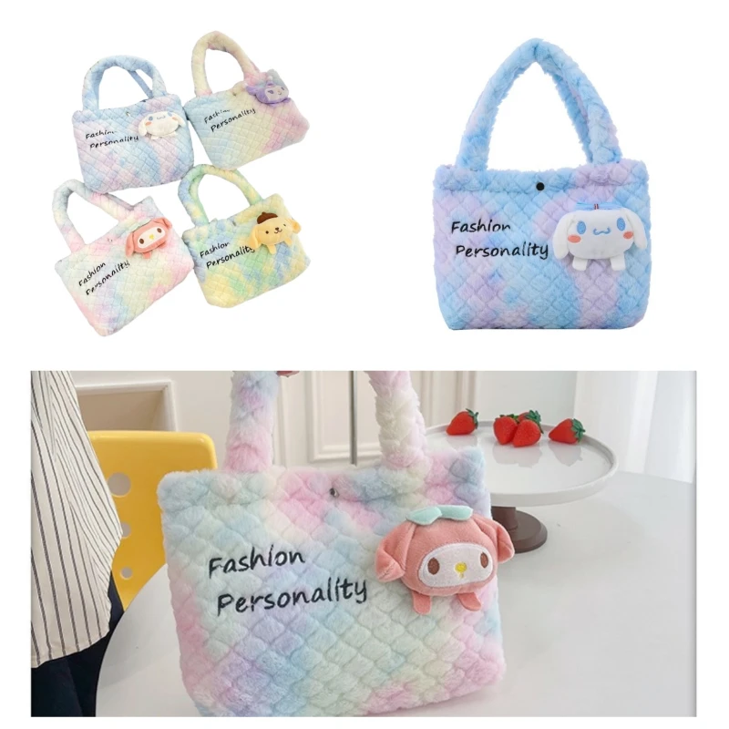 Nuevo Sanrio Kuromi bolso de mano de felpa de doble cara, bolso cruzado de Anime de dibujos animados, bolsas de almacenamiento de viaje para cosméticos, regalos para mujeres y niñas