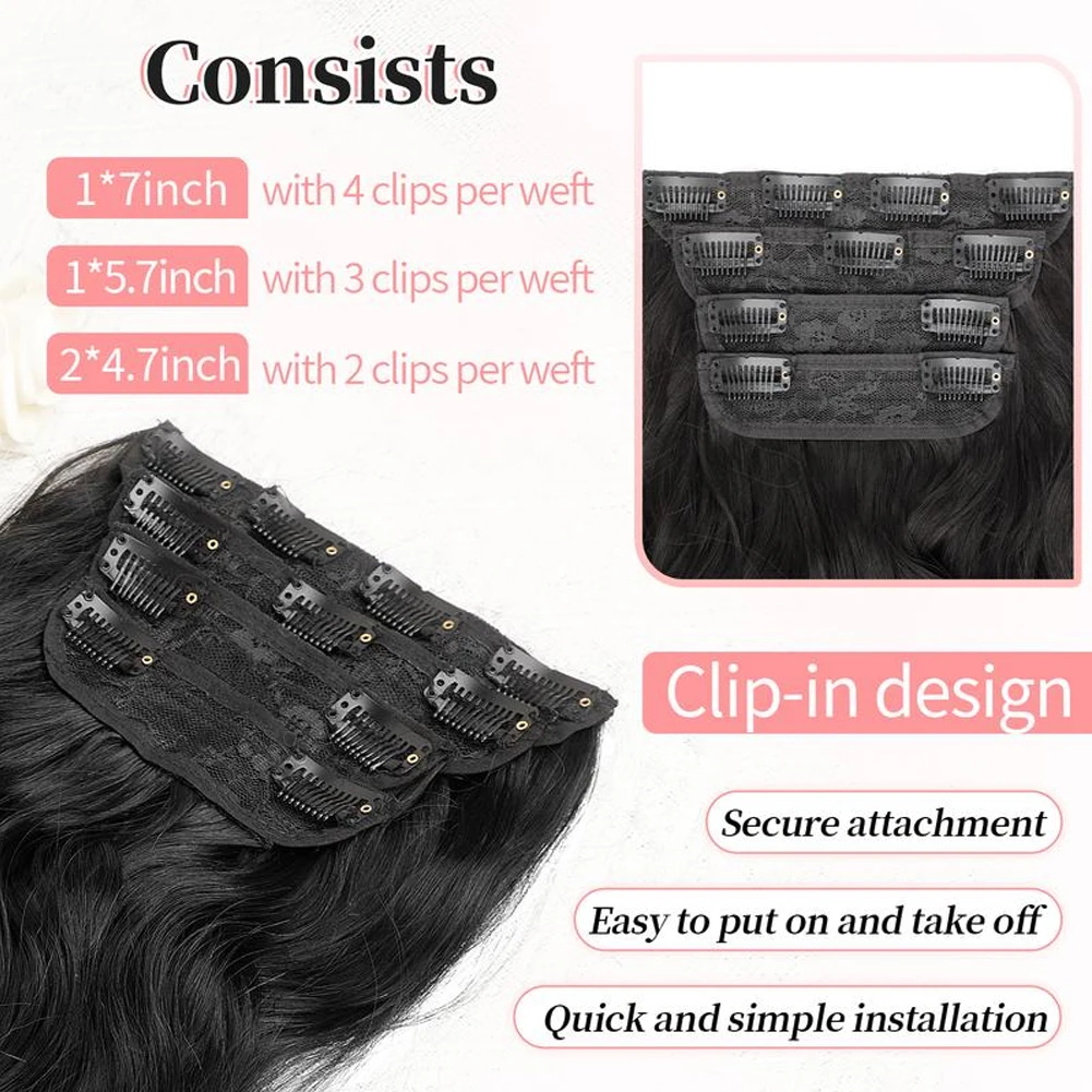 22 Inch Clip in Hair Extensions 4 Pcs Curly Wave hair Extensions Clip In Soft Natural Look Synthetic Fiber Hairpieces for Women