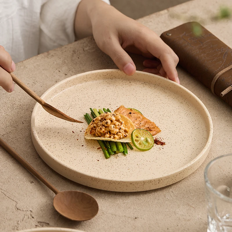 Western-style Steak Plate with Advanced Ceramic Scrub 8 Inches Household Dessert Breakfast Shallow Plate Restaurant Cake Tray