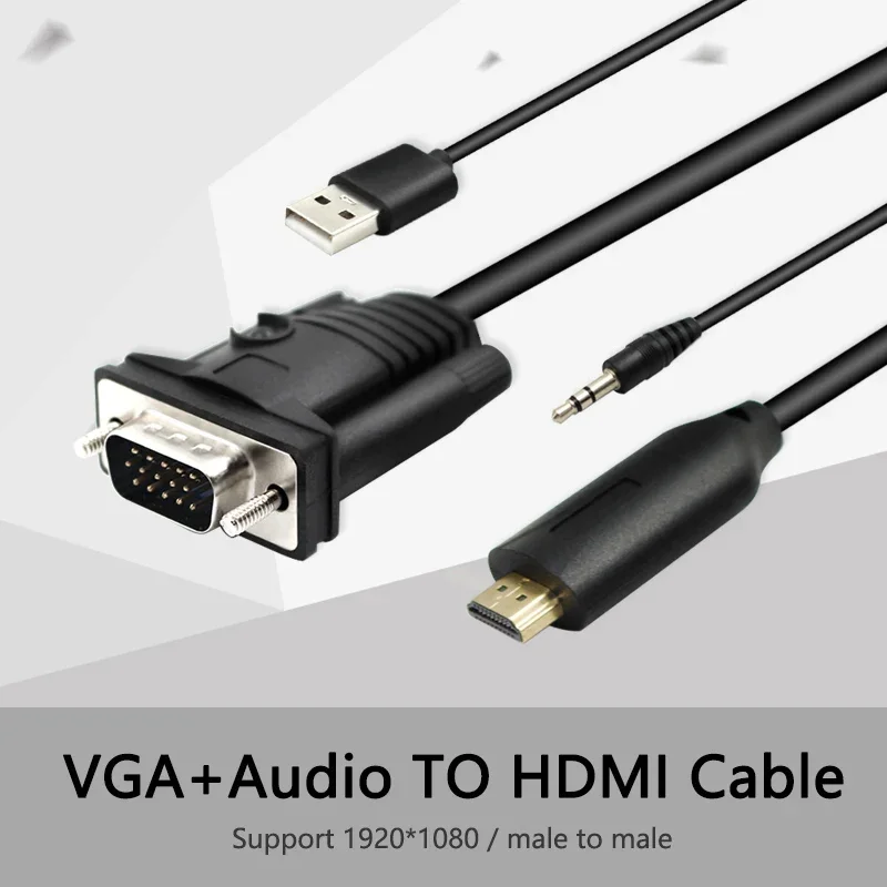 VGA with Audio to HDMI Cable Converter Decoder Adapter 1.8M male to male for Connecting Projector Old PC Laptop to New Monitor