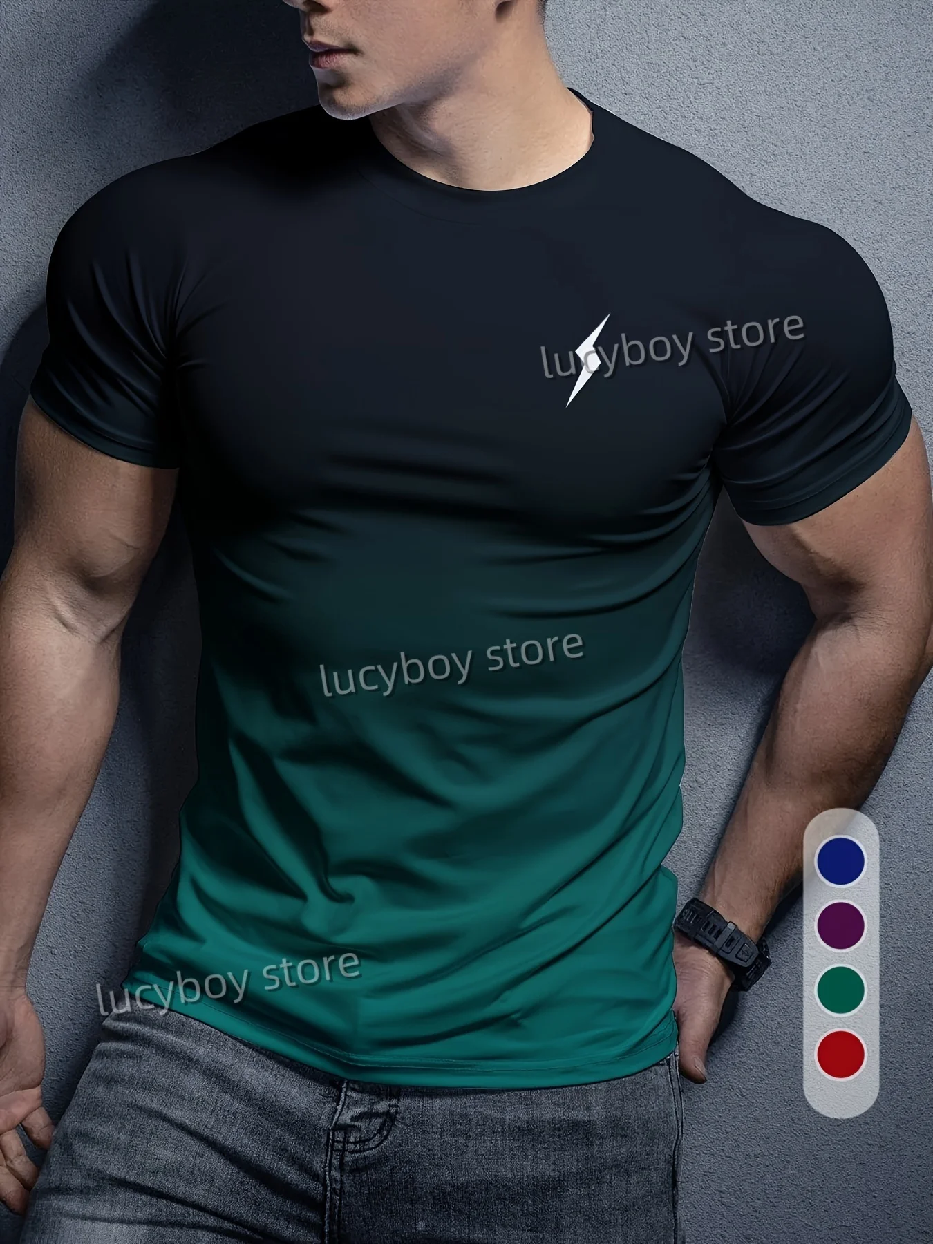 T-shirt da uomo con gradiente fulmine T-shirt da allenamento T-shirt a maniche corte Asciugatura rapida Abbigliamento sportivo da corsa Uomo Top oversize Abbigliamento da uomo