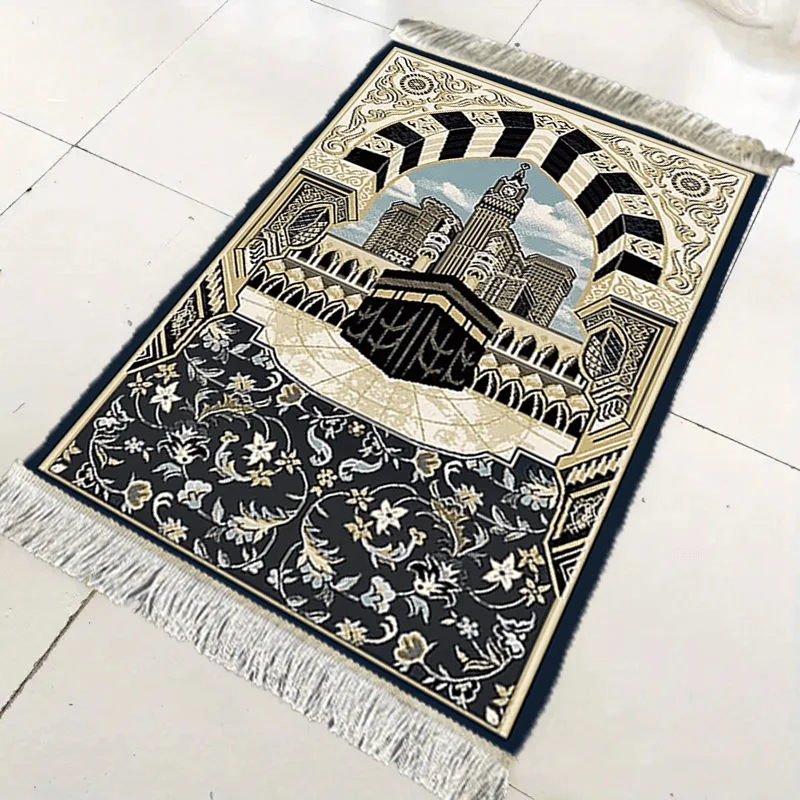 

Молитвенный коврик VIKAMA Black Gold Flower Retro Jacquard: портативный, для молитв, украшение для дома, к Ид аль-Фитр, мусульманский декор
