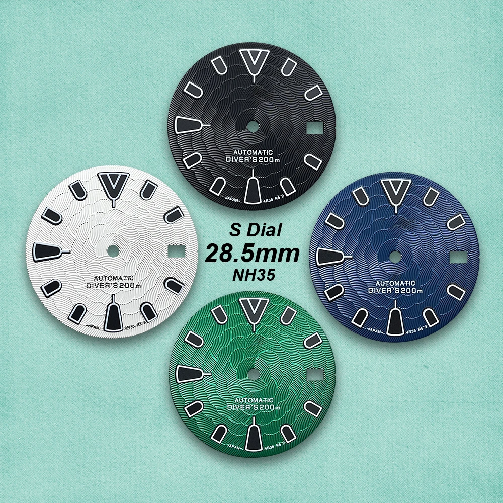 

28.5mm S Logo Dial Fit NH35/NH36 Japanese Movement Green Luminous Lotus Flower High-Quality Dial Watch Modification Accessories