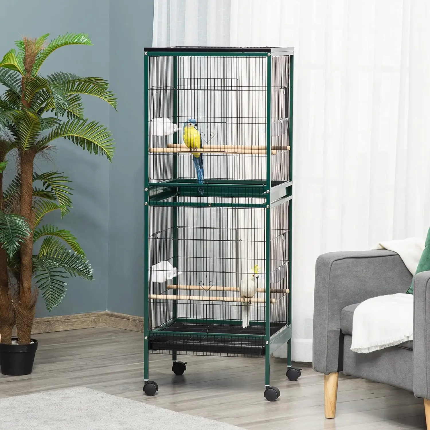 Large Bird Cage with 1.7ft. Width for Wingspan Bird Aviary Indoor with Multi-Door Design Fit for a Canary Finch Conure 55