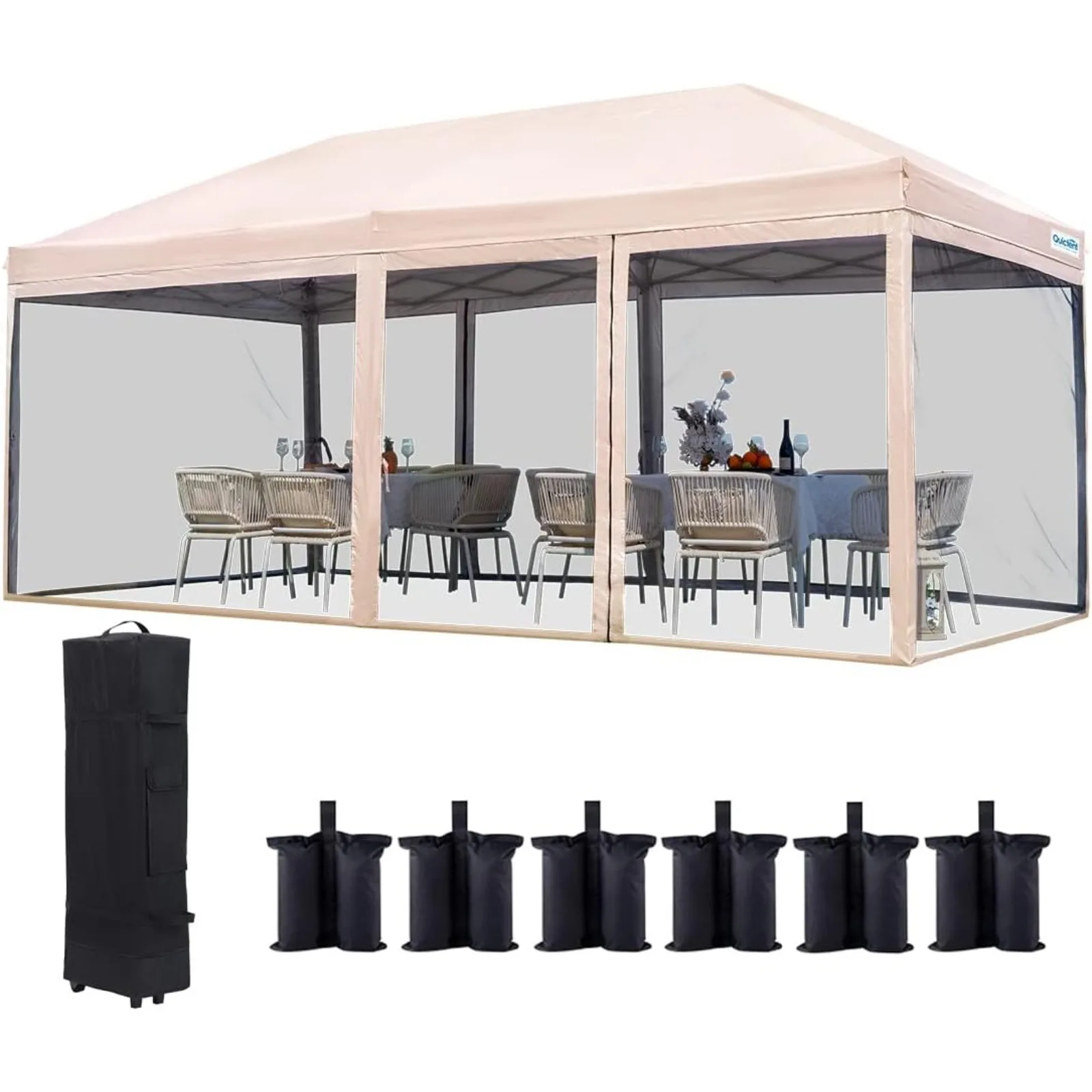 

US 10'x20' Pop up Canopy Tent with Netting, Instant Screen House Room Outdoor Party Event Gazebo Screened