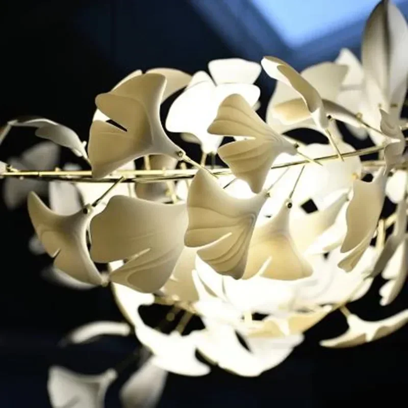 

Lustre Luxury Gold Branches ceramic ginkgo chandelier light interior home staircase restaurant
