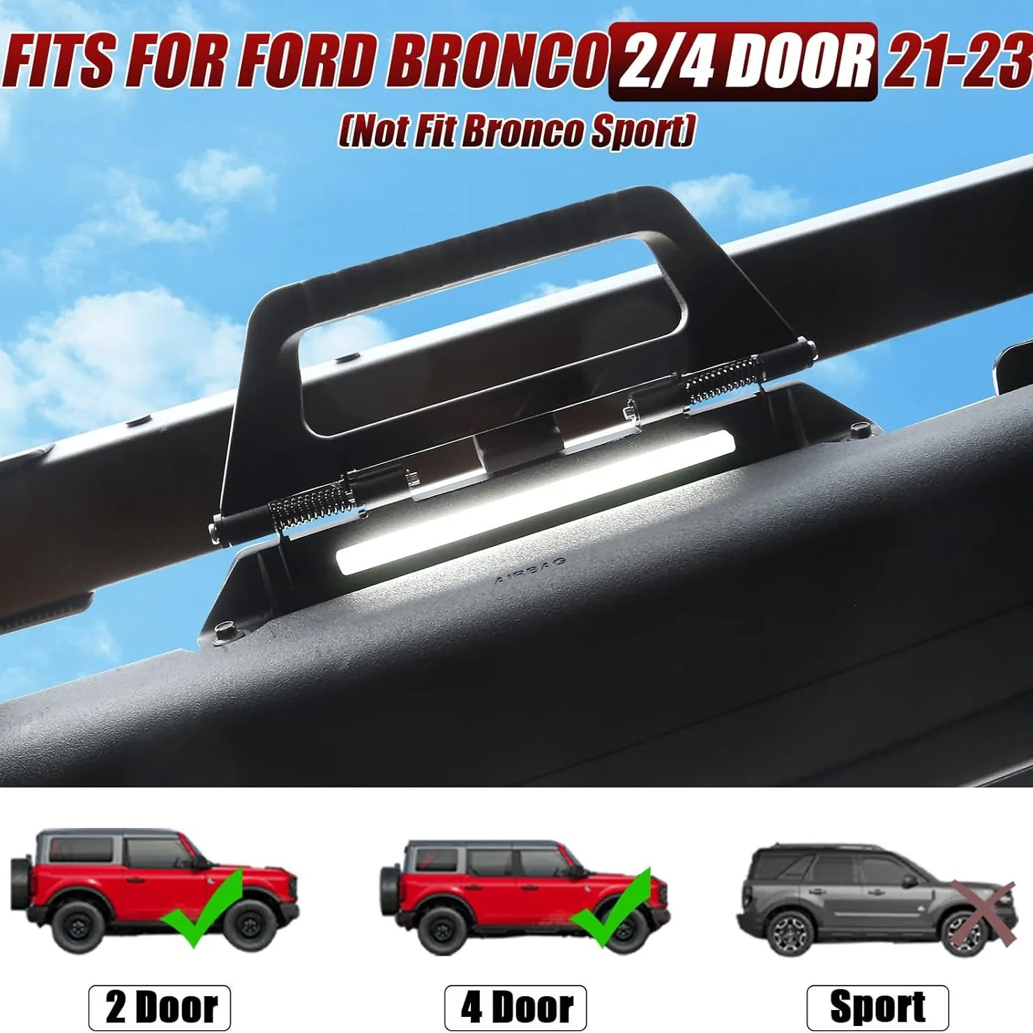 2PCS Front Part Car With LED light interior Roof handle For Ford Bronco 2021-2023 Internal Modified Car Accessories