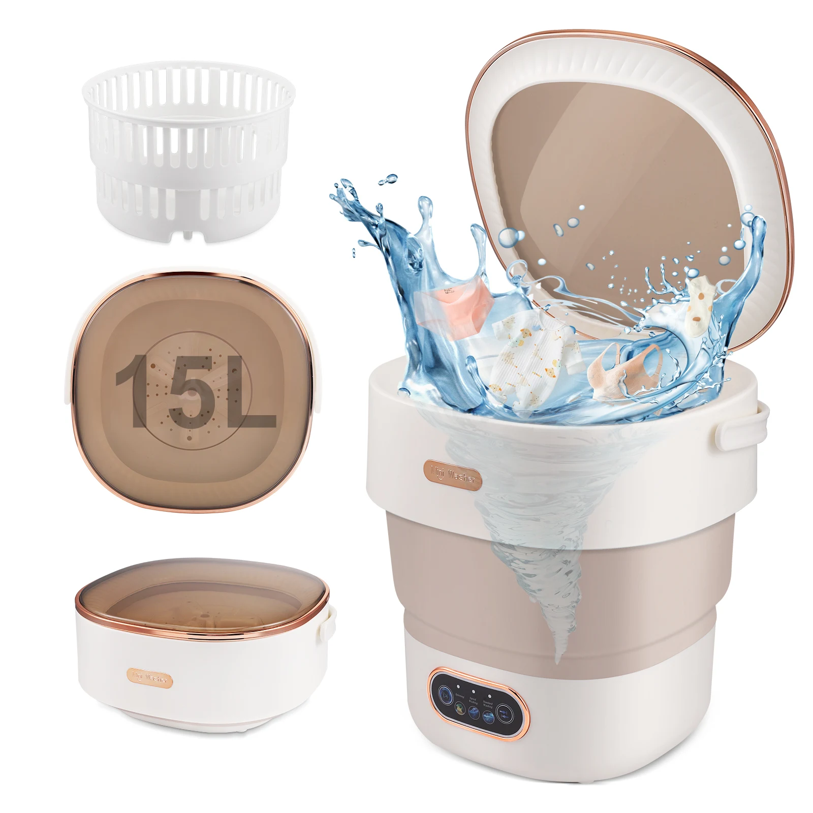 15L Faltbare Tragbare Waschmaschine 2-in-1 Waschmaschine & Schleudertrockner mit 3 Modi Platzsparendes Design