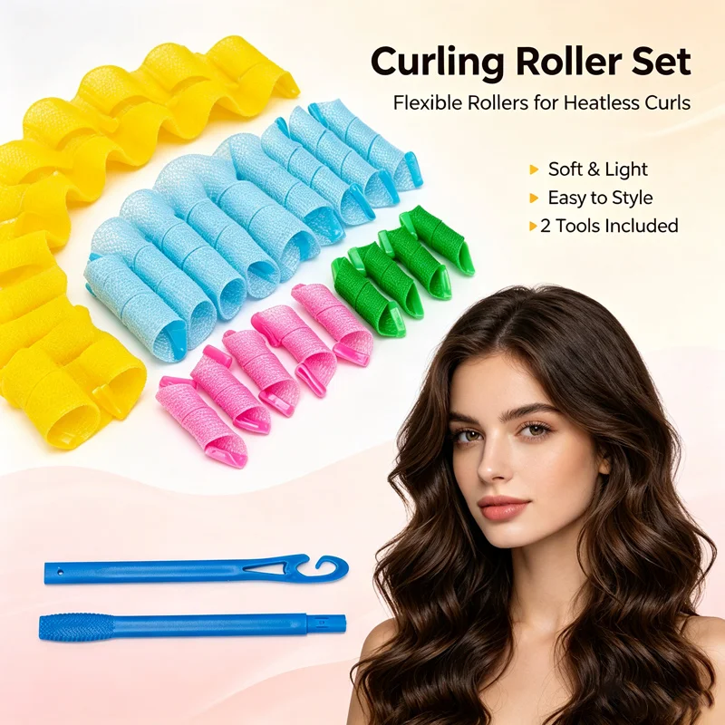 Home Bathroom DIY Spiral Hair Rollers Heatless Curling Kit Reusable Magic Styling Tools For Making Charming Home Hair Curls