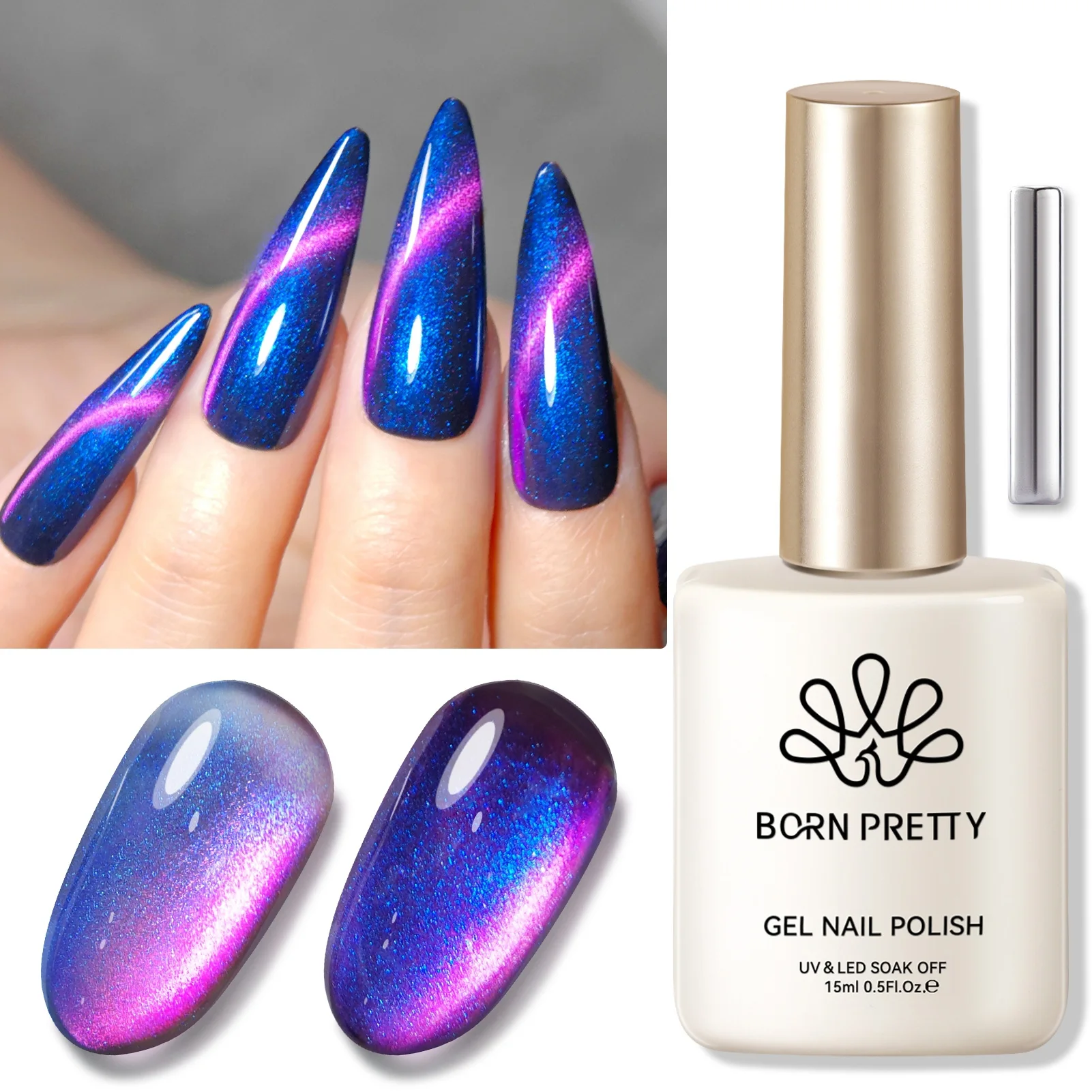 

BORN PRETTY Aurora Firefly Cat Magnetic Gel Nail Polish Pearl Glitter Holographics Gel Nail Art DIY Salon Home 15ml Manicure