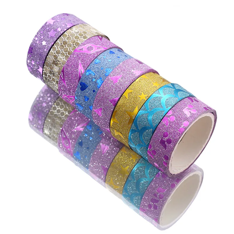 10PCS Glitter Glitter Pattern Washi Tape Adhesive Sticker Hand Diary Stickers Masking Tape Decorative Christmas DIY Crafts #2