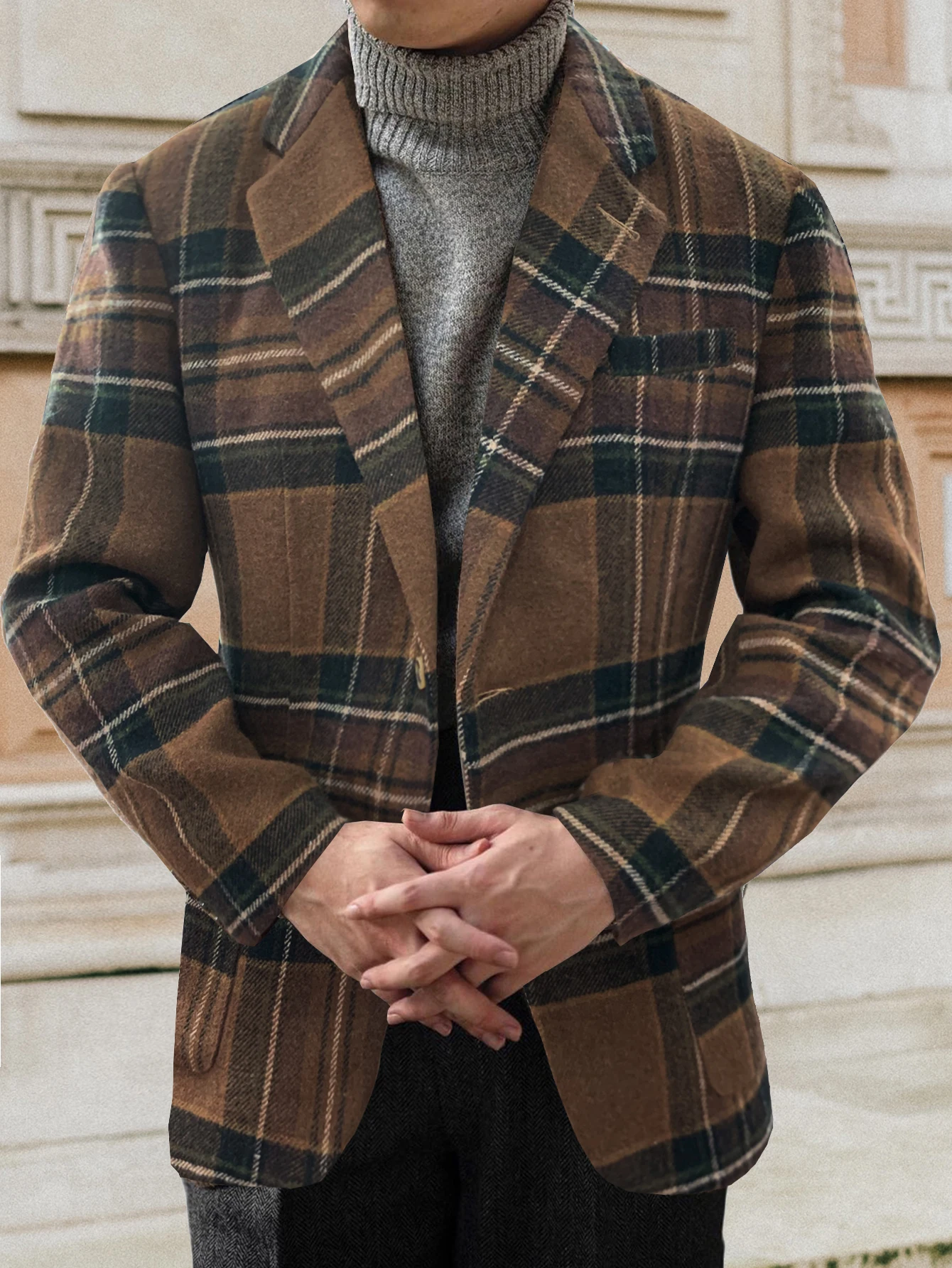 

Мужская повседневная элегантная британская твидовая куртка, осень-зима, новый стиль, удобное итальянское пальто с карманами на пуговицах, официальная одежда