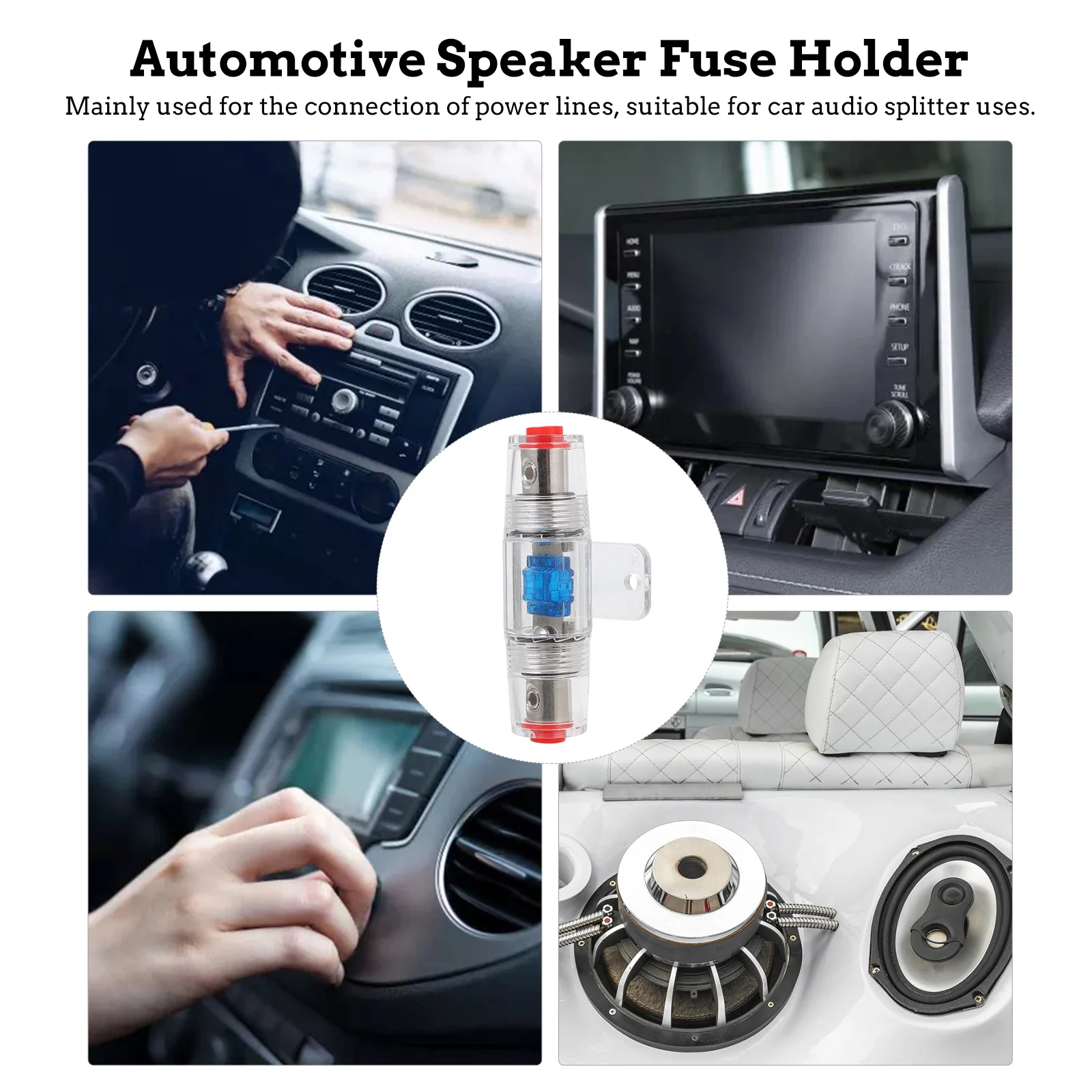

Polycarbonate Zinc Alloy Fuse Holder High Temp Resistant Shell Car Audio Speaker Power Cord Base Long Application