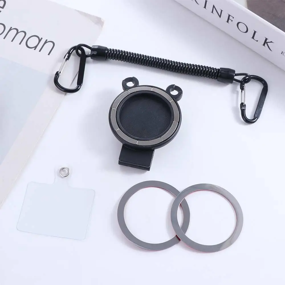 Free Hands Magnetic Phone Holder Spring Rope Metal Hook Phone Belt Clip Holder Quick Release Detachable Phone Backpack Clip