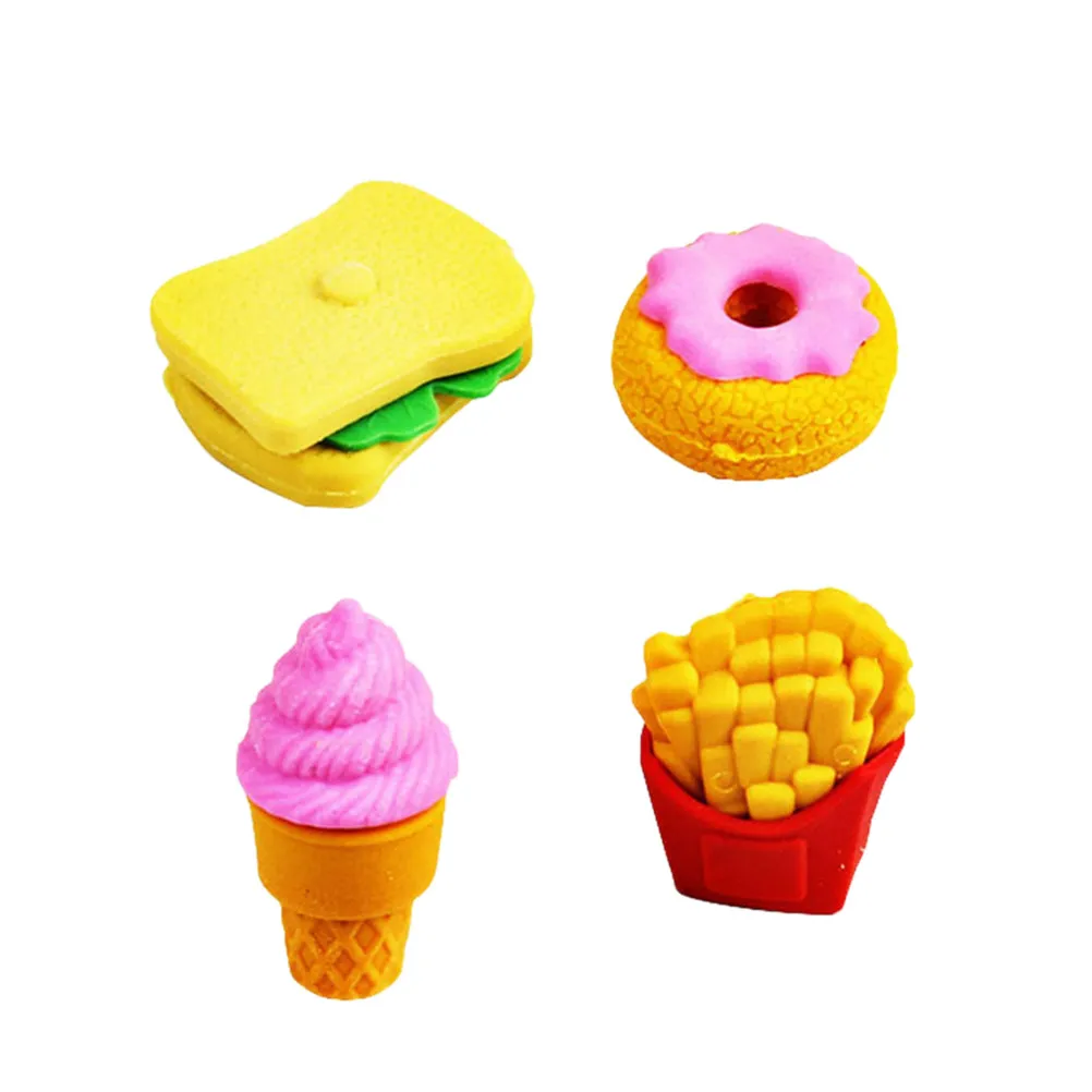 

4Pcs Cartoon Food Erasers Cute Creative Stationery Perfect Gifts School Classroom Rewards for Students Novelty Erasers