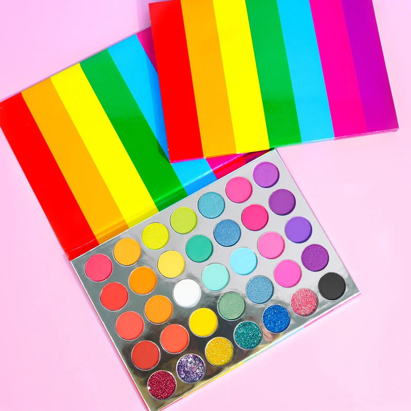 

35-color rainbow eyeshadow Plate Custom Logo Pigment Long Lasting Waterproof Shimmer Makeup Private Label Wholesale Cruelty Free