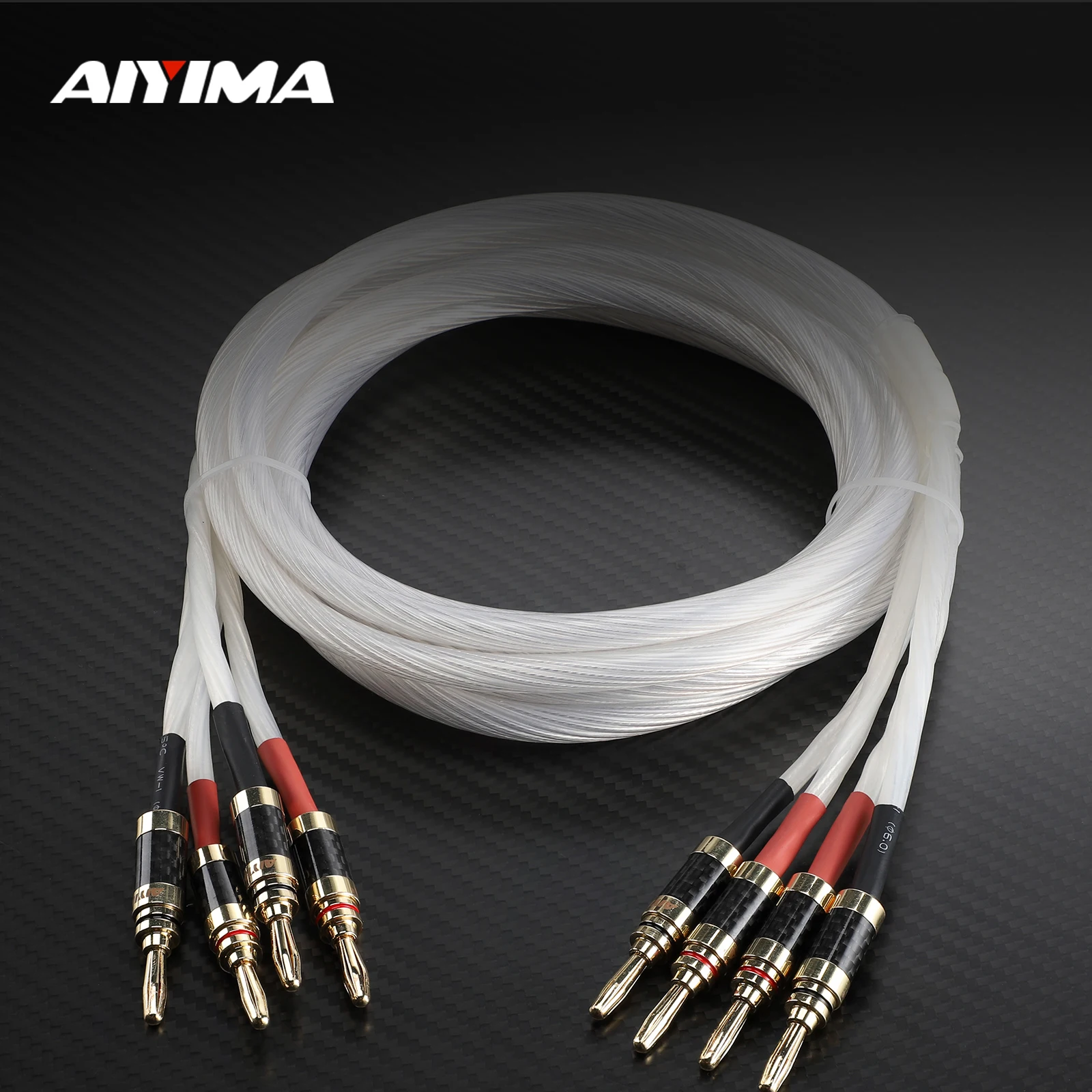 AIYIMA 2Pcs Audio Line Hifi Dual Banana Speaker Cable FOC Pure Copper Hifi Transparent Braided Audiophile Amp Passive Speaker