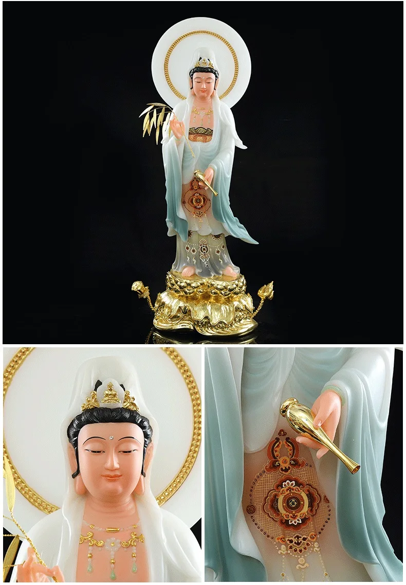 48cm large high grade Goddess figure jade Guan yin Avalokitesvara buddha Asia HOME protection Prosperity FENG SHUI Sculpture