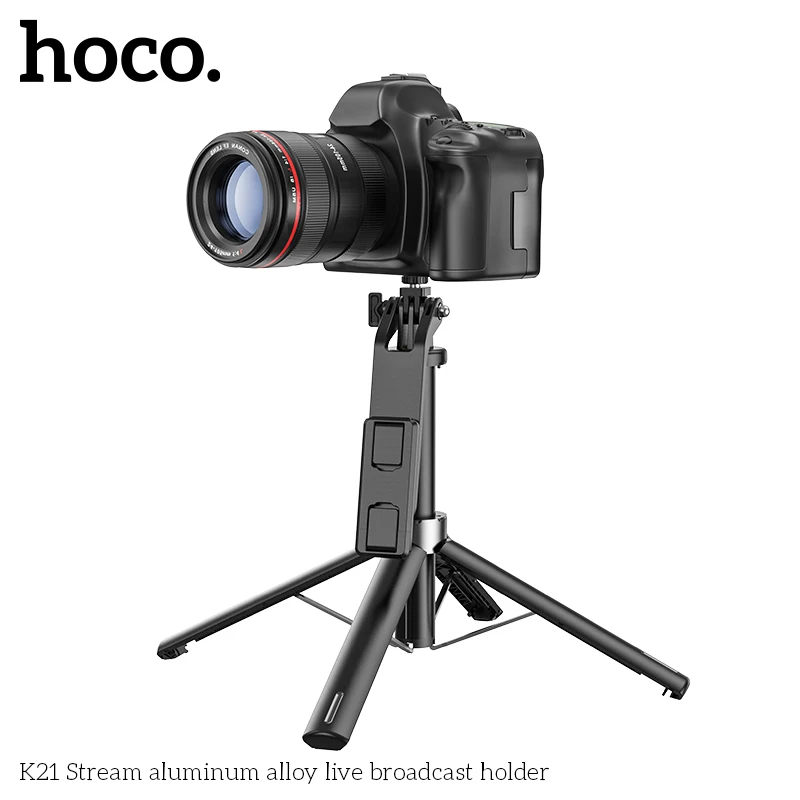 

HOCO K21 Aluminum Alloy Live Broadcast Holder Wireless Selfie Stick with Bluetooth Remote Extendable Tripod Support PTZ Function