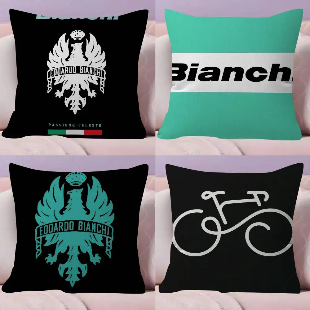B-B-BianchiS Bike Logo Double-sided Printed pillow cover Short plush Suitable living rooms bedrooms sofas throw cushion cover