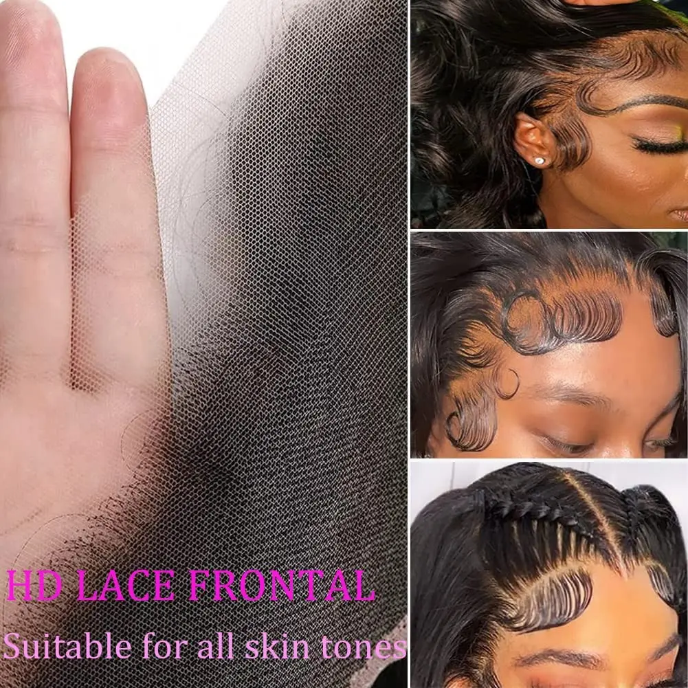 Pacotes de Cabelo Humano Brasileiro com Frontal, Cabelo Virgem, Onda Do Corpo, 3 Pacotes, 13x4 HD Lace Frontal, 100% Não Transformados