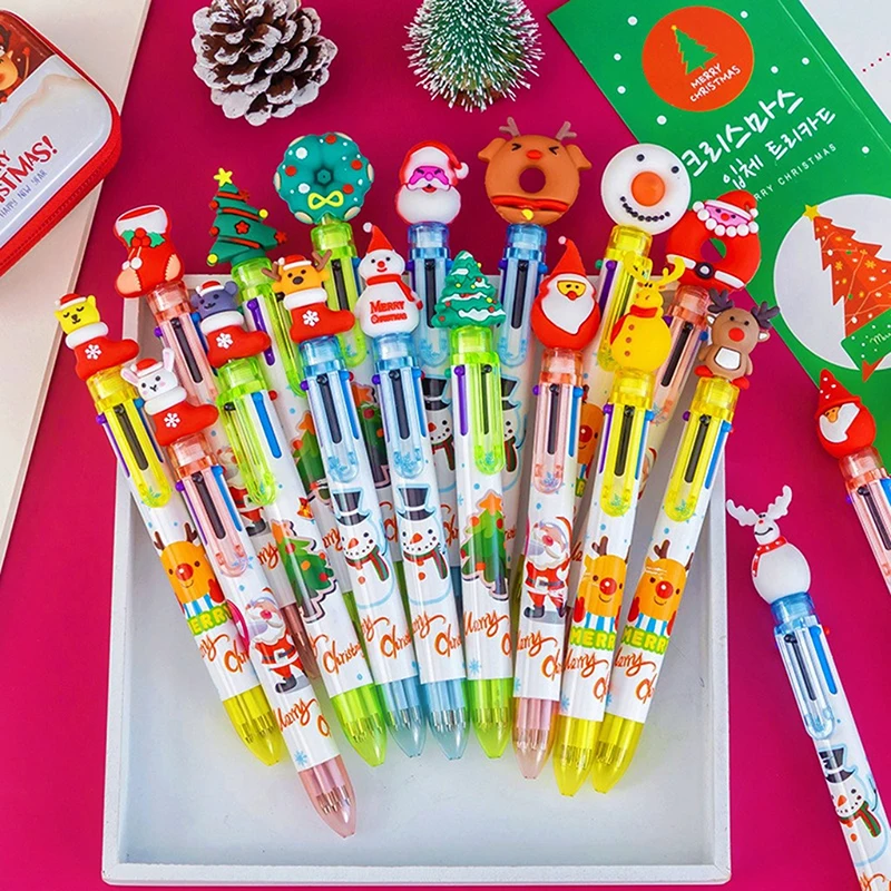 1Pc Cartoon Xmas Tree Six Color Ballpoint Pen Merry Christmas Gift Stationery Writing Tool Office School Supply Souvenir