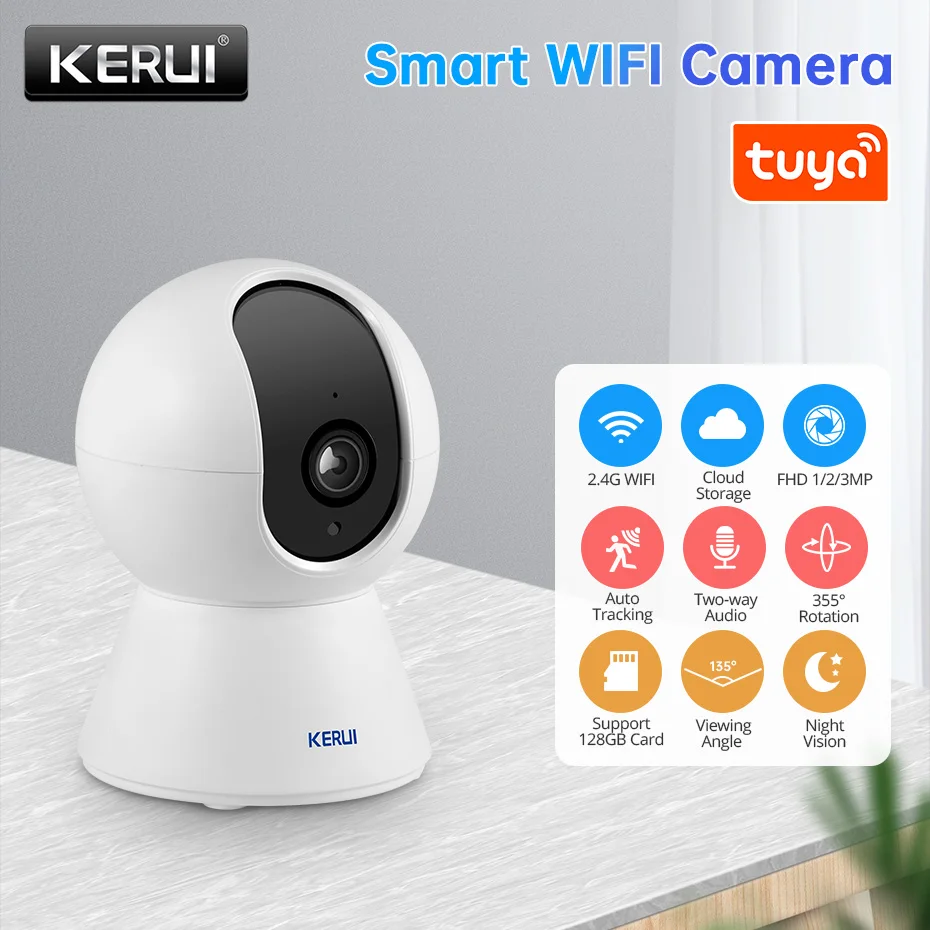 KERUI 5MP WIFI IP Camera Tuya  Mini Camera SMARTPHON Surveillance Camera  Baby Monitor CCTV Camera With Auto Tracking