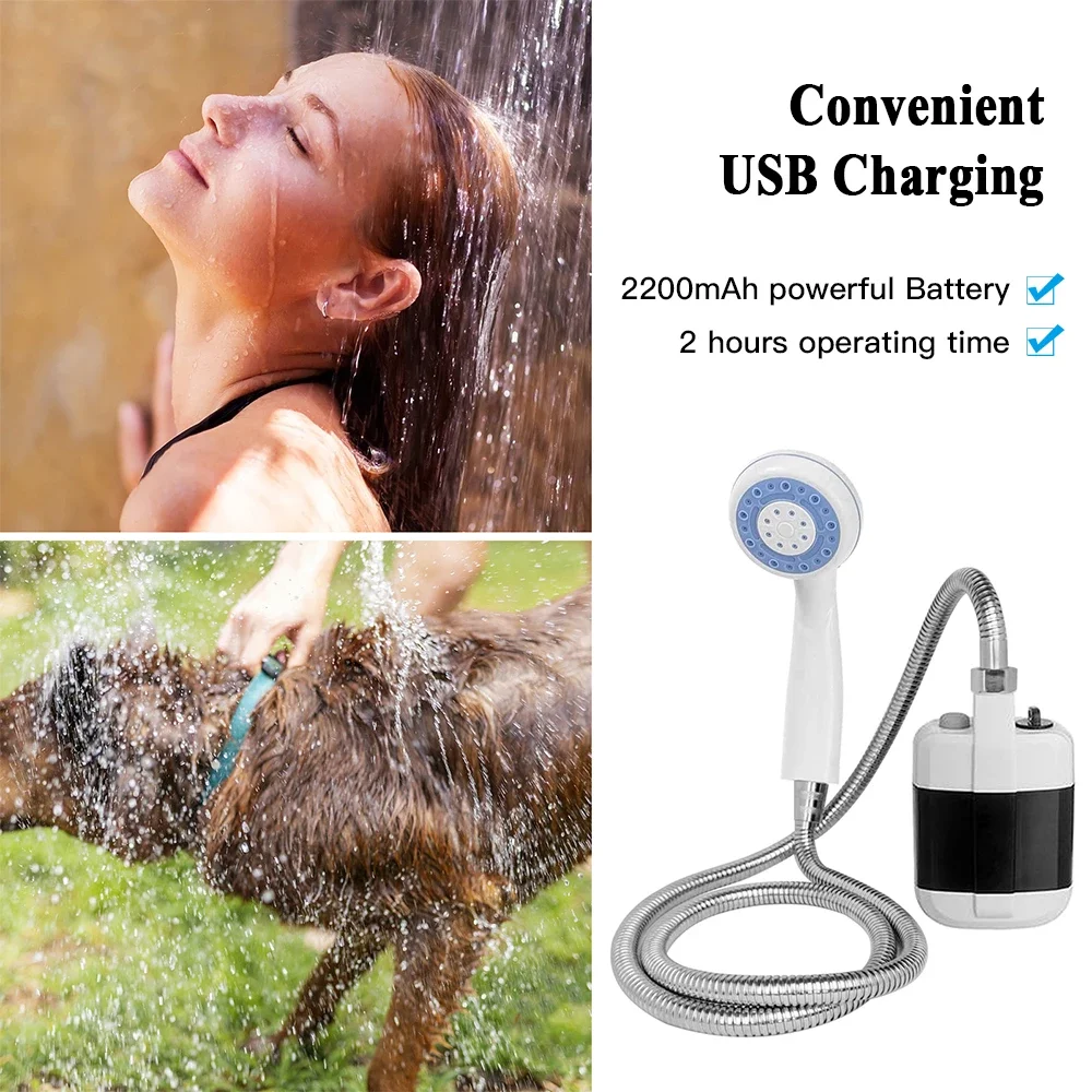 Pommeau de douche portable aste USB, douche de camping, bain extérieur, pompe de plage, natation, voyage en plein air, randonnée, 3.7V, 4,9 pieds