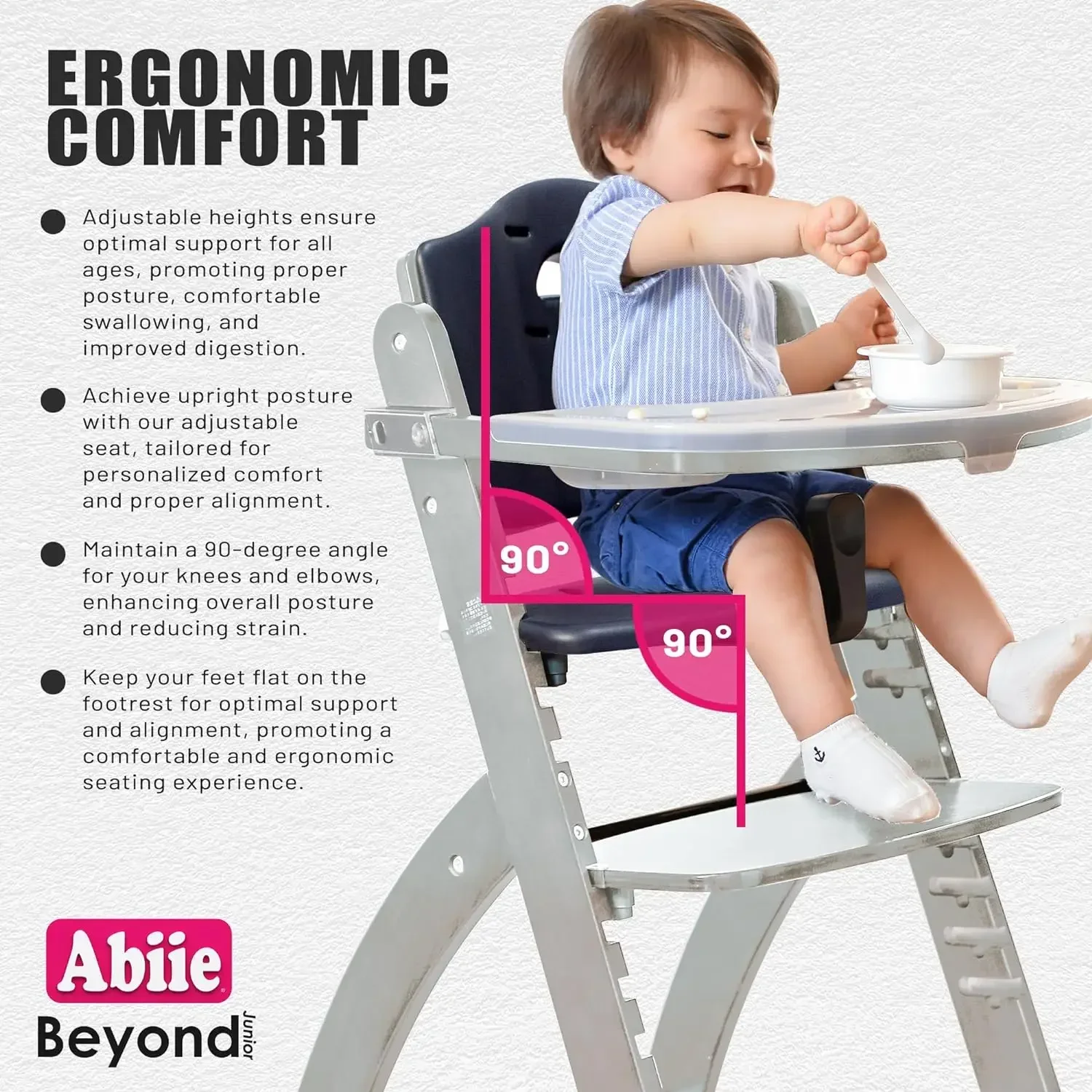 FAST FREE.Abiie 3-in-1 Convertible Wooden High Chair for Babies & Toddlers,  Portable, Natural Wood/Grey, 6 Mos to 250 Lb