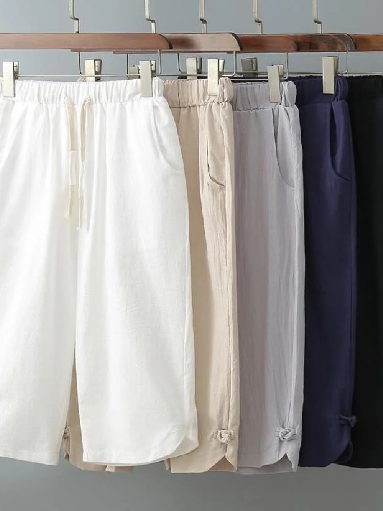 

Lin Men Seven-Foot Pants Men's Summer 2024 New Faion Loose Cotton Lin Thin Straight Casual 7-orts Stand Fit mid Waist